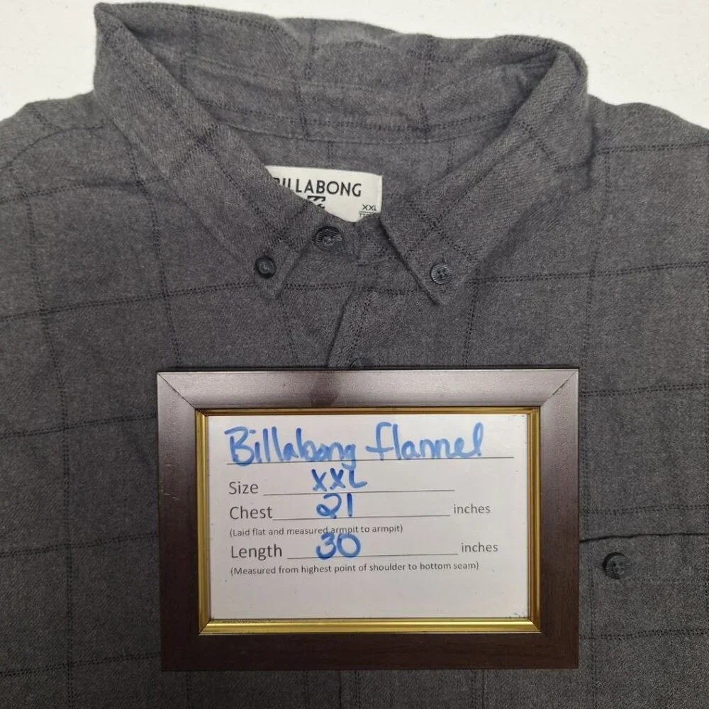 Billabong‎ Flannel Button Down Gray Youth Boys XXL Fitted Stretch